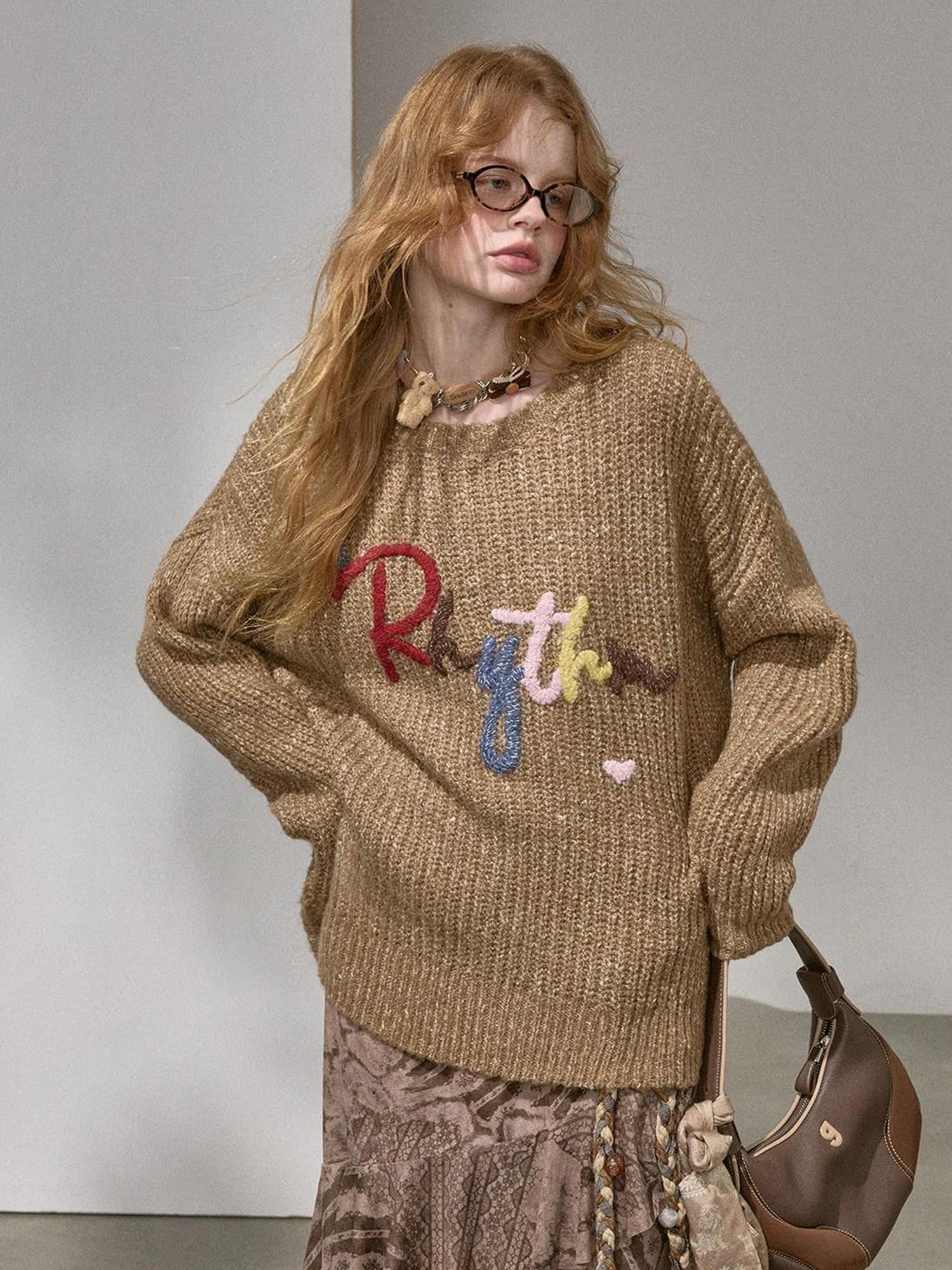 DIDDI MODA Lettered Loose Pullover And Cardigan Women&