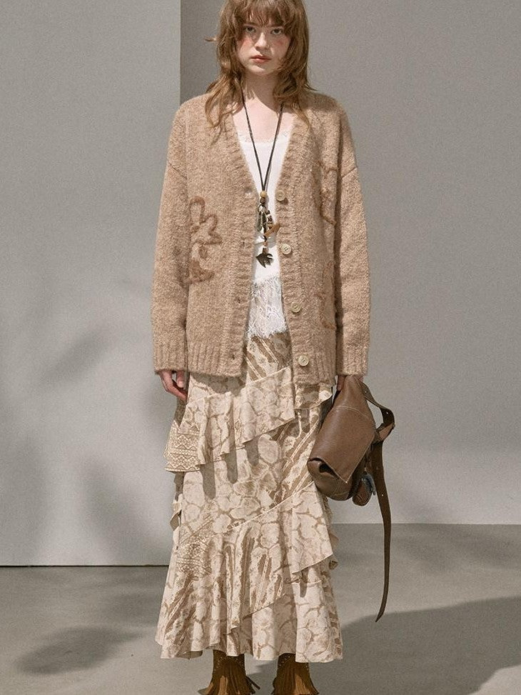 DIDDI MODA Lettered Loose Pullover And Cardigan Women&