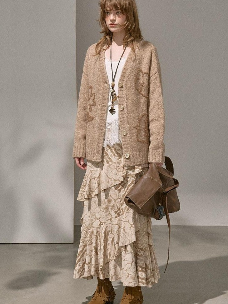 DIDDI MODA Lettered Loose Pullover And Cardigan Women&