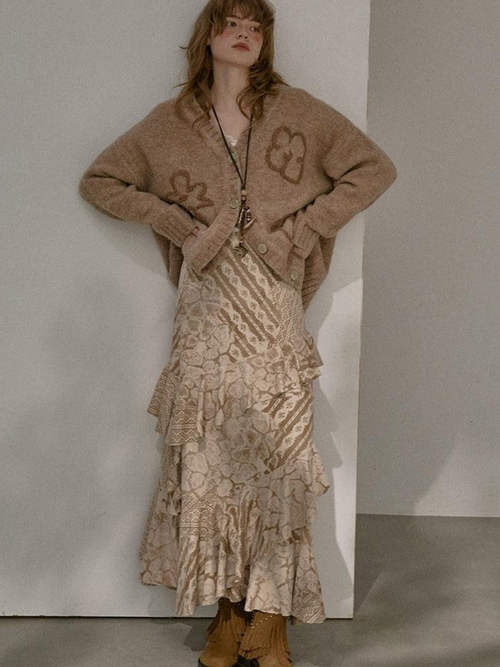 DIDDI MODA Lettered Loose Pullover And Cardigan Women&