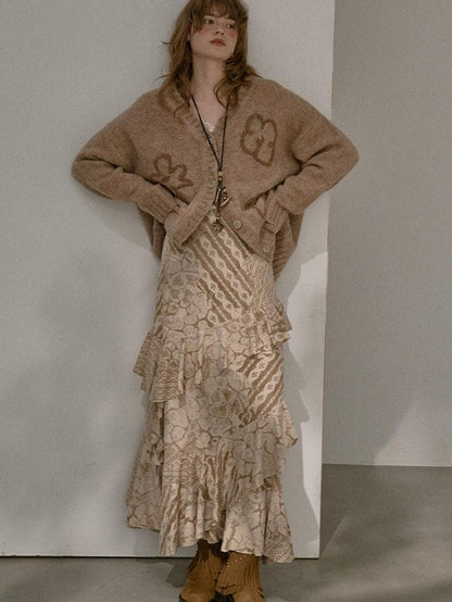 DIDDI MODA Lettered Loose Pullover And Cardigan Women&