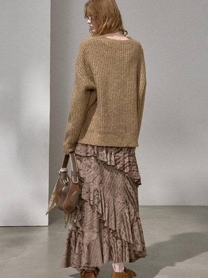 DIDDI MODA Lettered Loose Pullover And Cardigan Women&