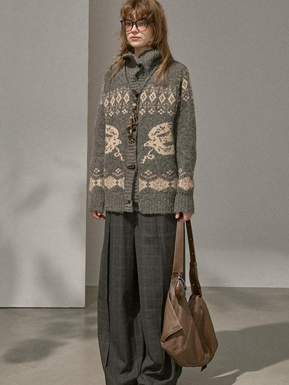 DIDDI MODA Lettered Loose Pullover And Cardigan Women&