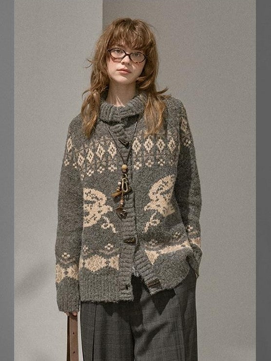 DIDDI MODA Lettered Loose Pullover And Cardigan Women&