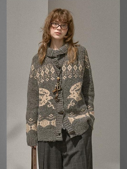 DIDDI MODA Lettered Loose Pullover And Cardigan Women&