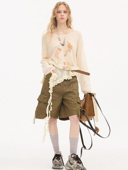 DIDDI MODA Lettuce Edge Asymmetrical Hem Printed Collegiate Women&