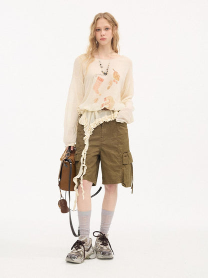 DIDDI MODA Lettuce Edge Asymmetrical Hem Printed Collegiate Women&