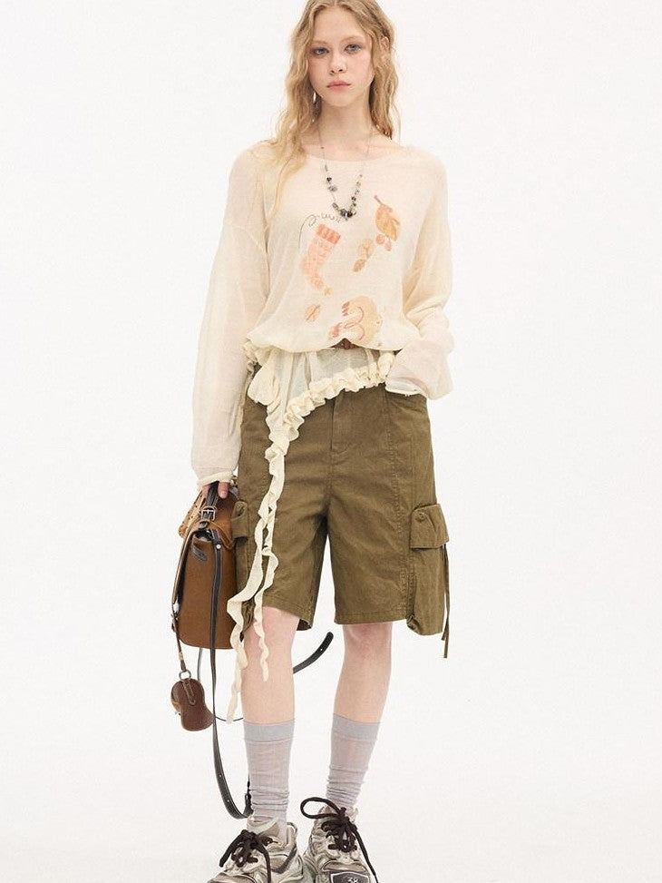 DIDDI MODA Lettuce Edge Asymmetrical Hem Printed Collegiate Women&