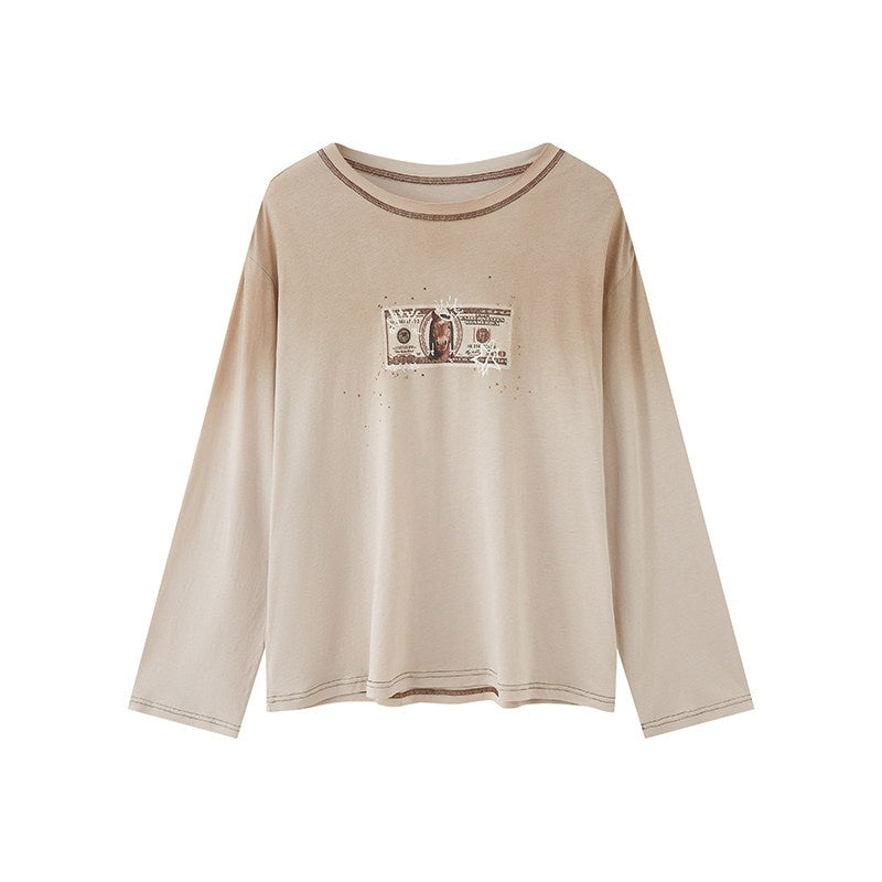 DIDDI_MODA_Light_Khaki_Letter_Print_U_Neck_Drop_Shoulder_Women&