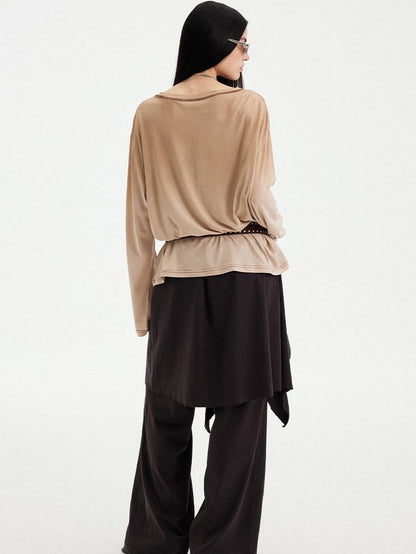 DIDDI MODA Light Khaki Letter Print U Neck Drop Shoulder Women&