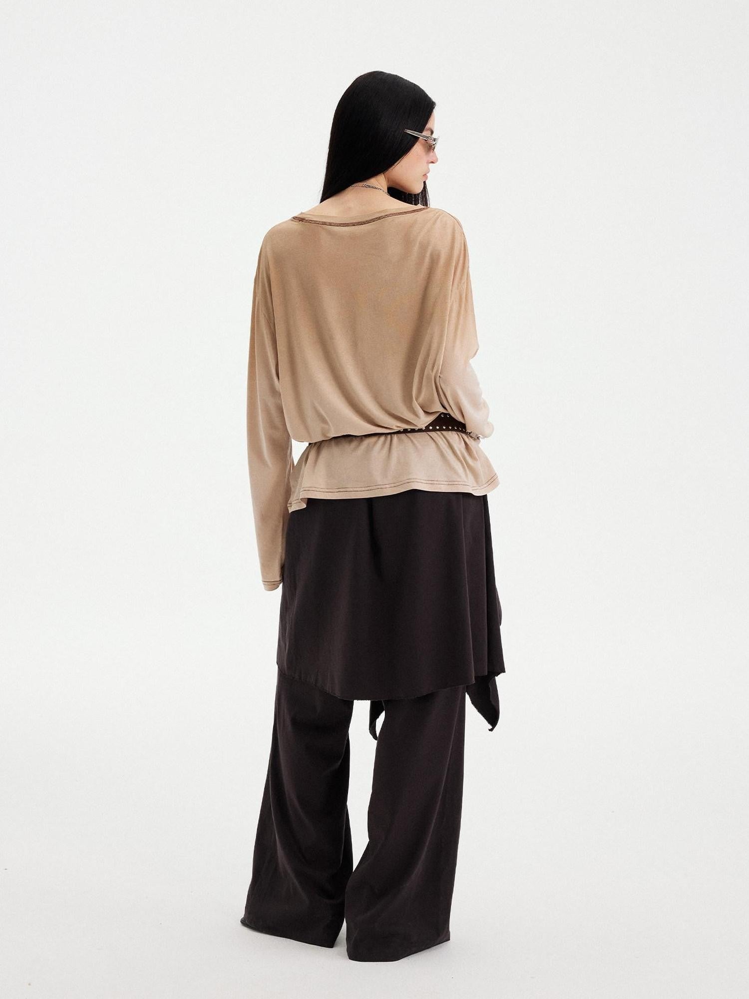 DIDDI MODA Light Khaki Letter Print U Neck Drop Shoulder Women&