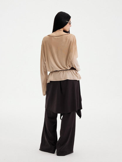 DIDDI MODA Light Khaki Letter Print U Neck Drop Shoulder Women&