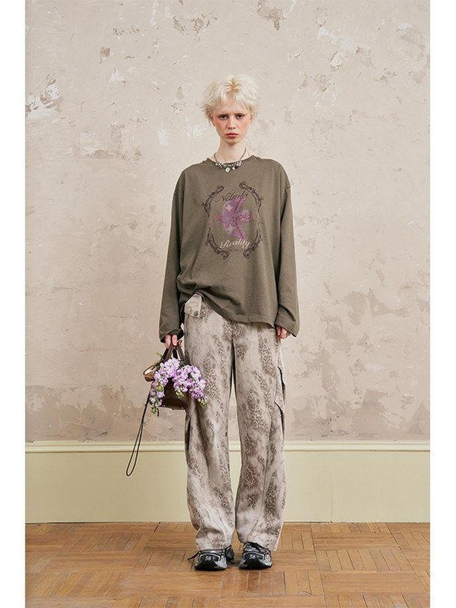 DIDDI MODA Long Sleeve Crewneck Loose Fit Printed Women&