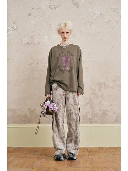 DIDDI MODA Long Sleeve Crewneck Loose Fit Printed Women&