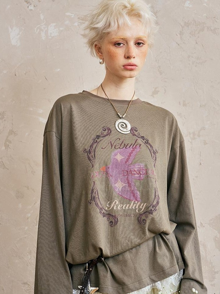DIDDI MODA Long Sleeve Crewneck Loose Fit Printed Women&
