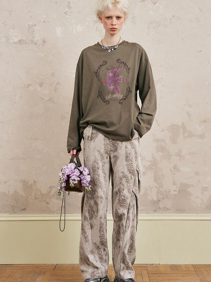 DIDDI MODA Long Sleeve Crewneck Loose Fit Printed Women&