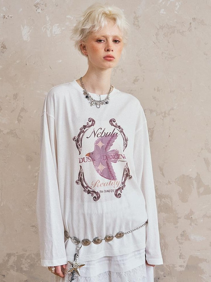 DIDDI MODA Long Sleeve Crewneck Loose Fit Printed Women&