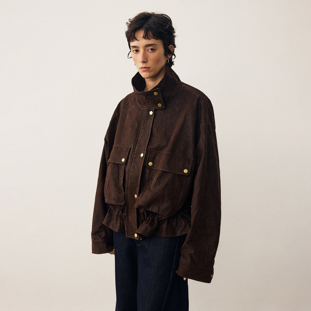 DIDDI_MODA_Loose_Fit_Drop_Shoulder_Drawstring_Stand_Collar_Big_Pockets_Women&