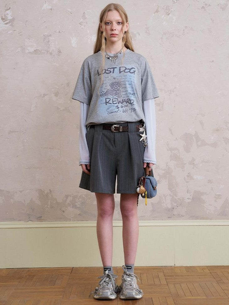 DIDDI MODA Loose Fit Patchwork Cuffs Fake Two Piece Graphic Women&