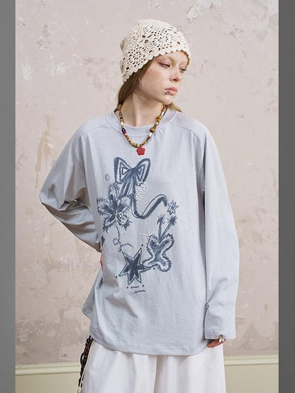 DIDDI MODA Loose Fit Rhinestone Round Neck Women&