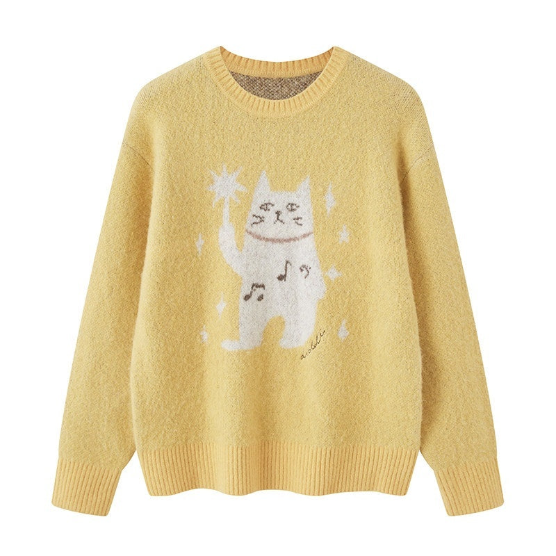 DIDDI_MODA_Magic_Cat_Cartoon_Soft_Oversized_Pullover_Women&
