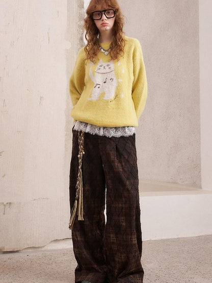 DIDDI MODA Magic Cat Cartoon Soft Oversized Pullover Women&