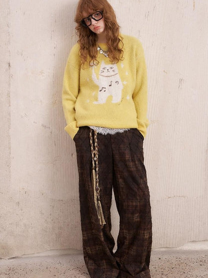 DIDDI MODA Magic Cat Cartoon Soft Oversized Pullover Women&