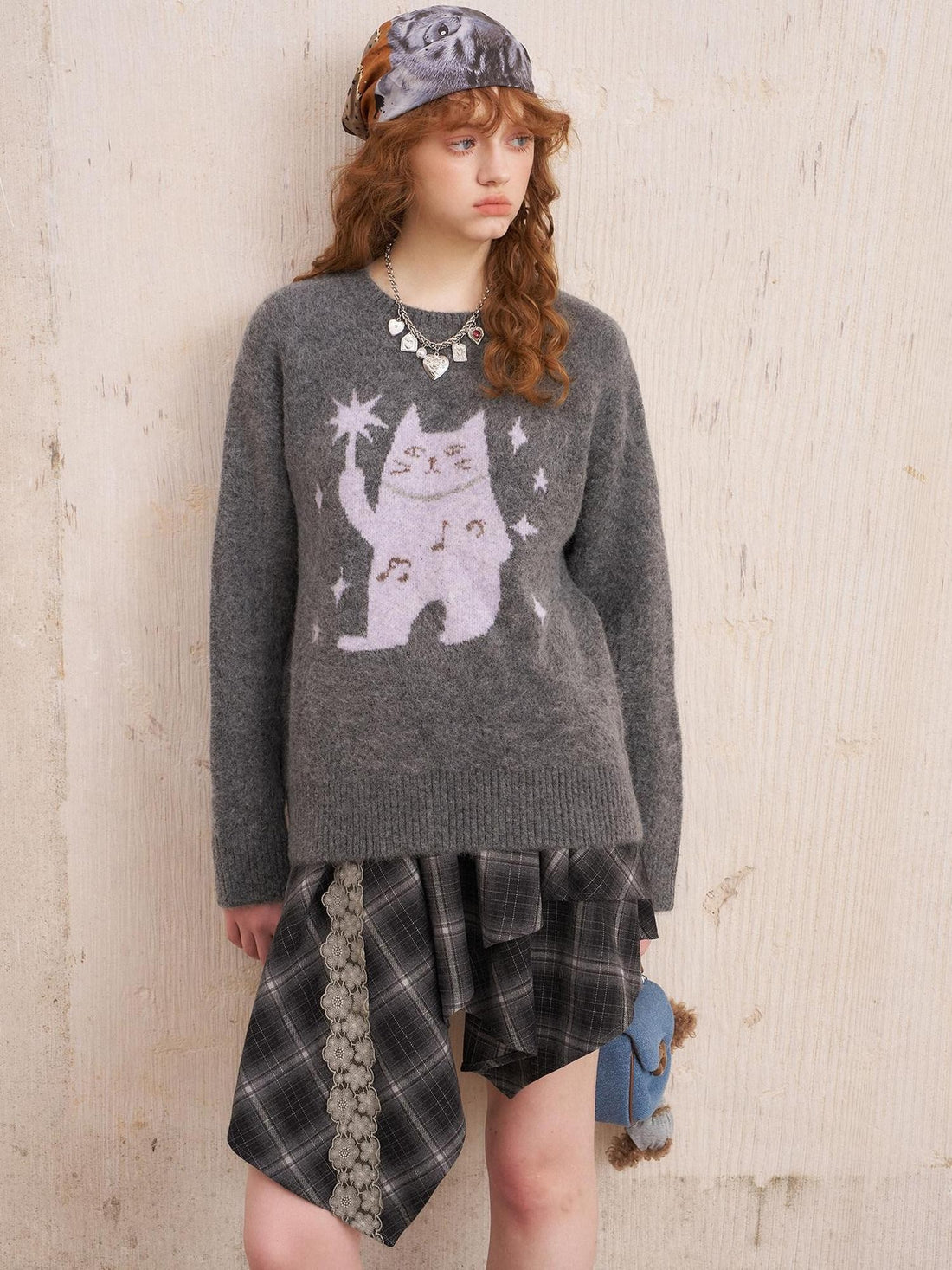 DIDDI MODA Magic Cat Cartoon Soft Oversized Pullover Women&
