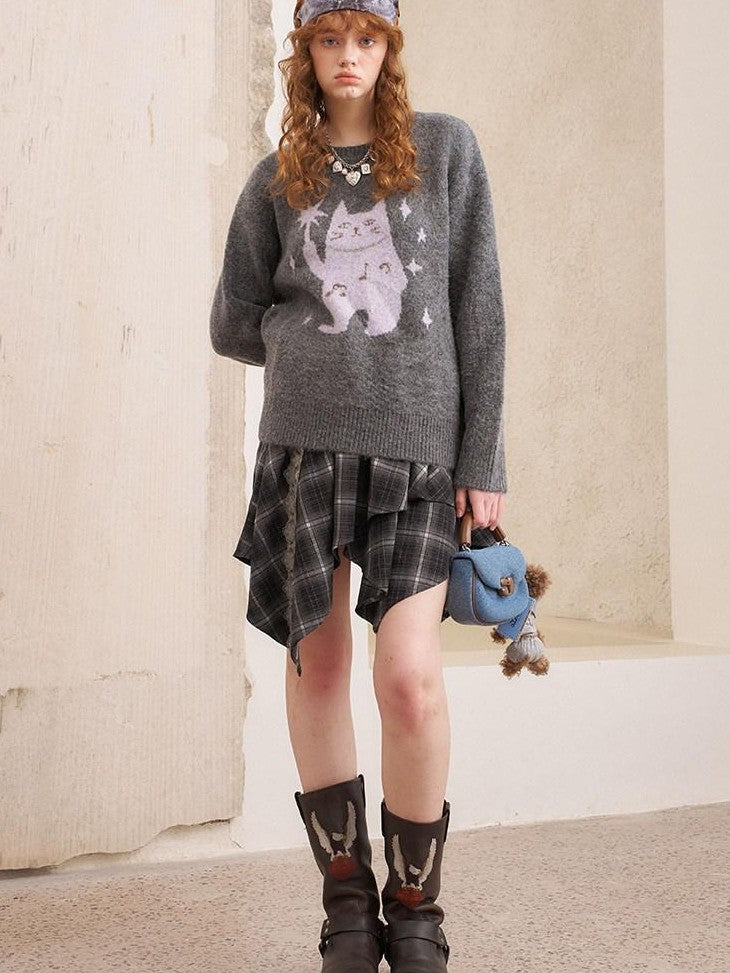DIDDI MODA Magic Cat Cartoon Soft Oversized Pullover Women&
