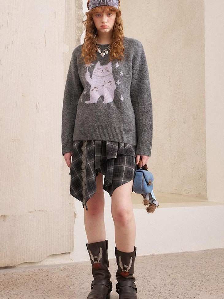 DIDDI MODA Magic Cat Cartoon Soft Oversized Pullover Women&