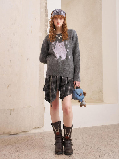 DIDDI MODA Magic Cat Cartoon Soft Oversized Pullover Women&