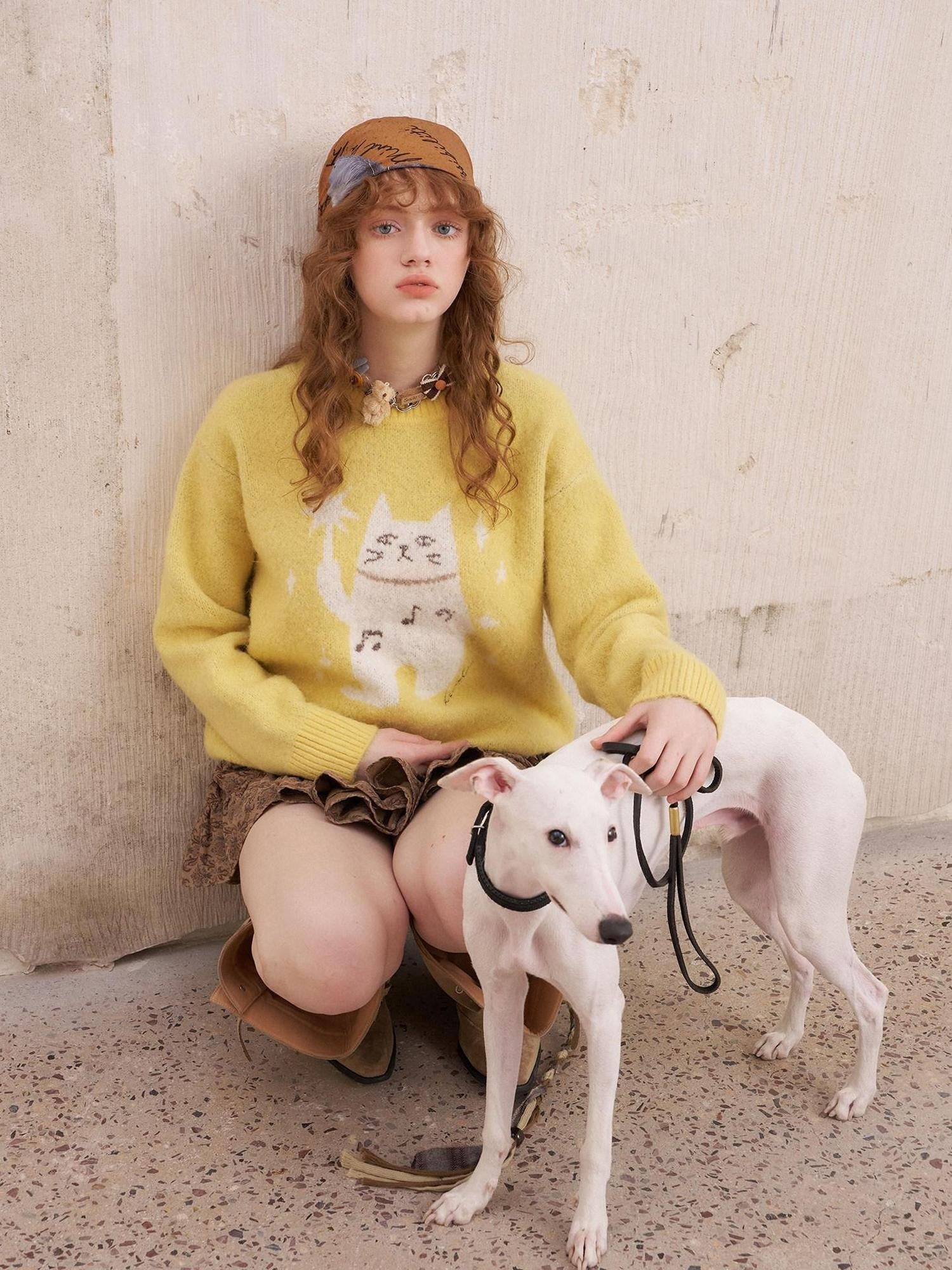 DIDDI MODA Magic Cat Cartoon Soft Oversized Pullover Women&