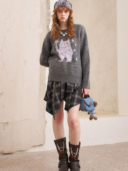 DIDDI MODA Magic Cat Cartoon Soft Oversized Pullover Women&