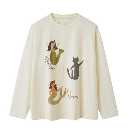 DIDDI_MODA_Mermaid_And_Letter_Print_V-neck_Long_Sleeve_Women&