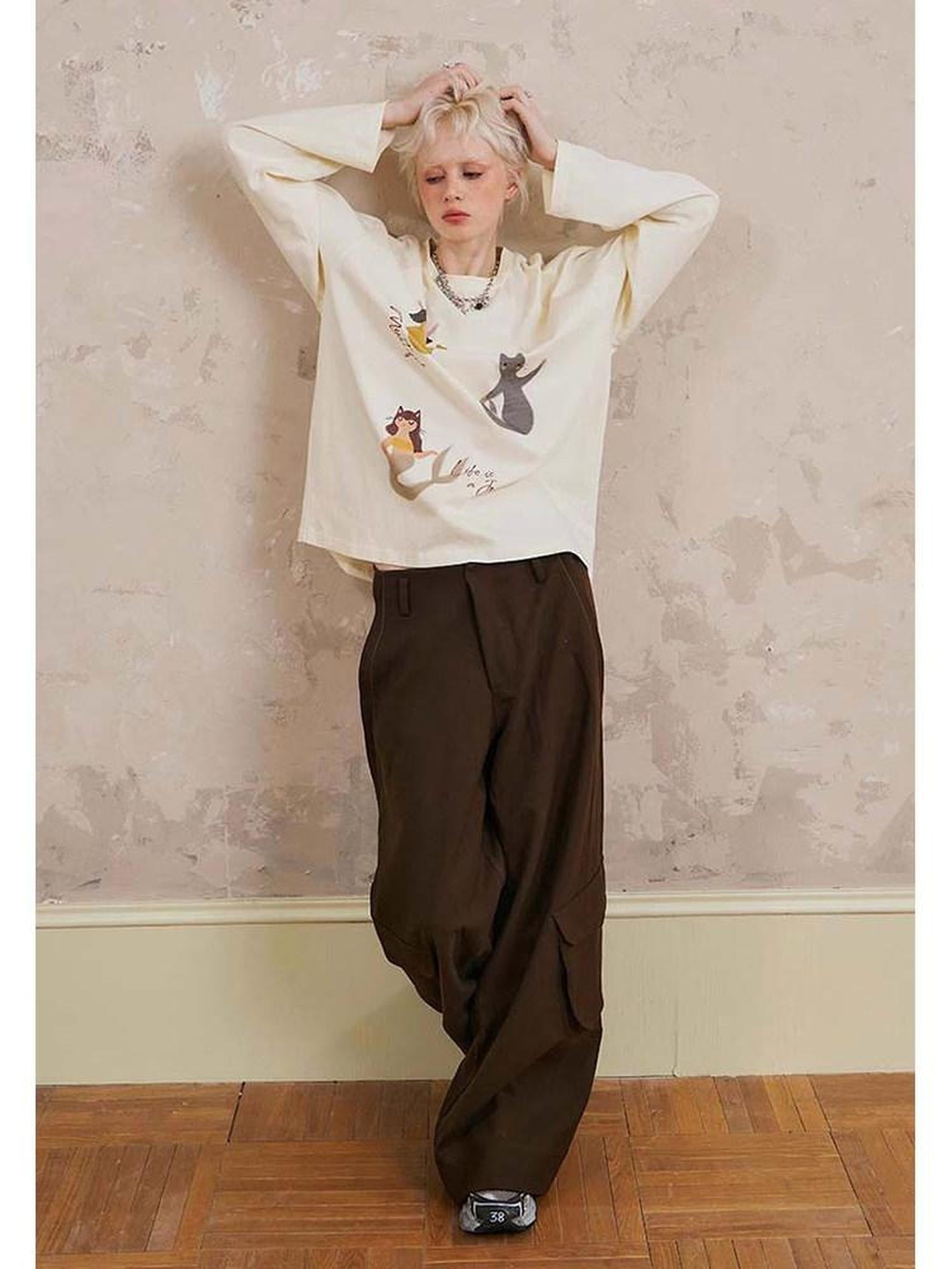 DIDDI MODA Mermaid Cartoon Round Neck Loose Fit Women&