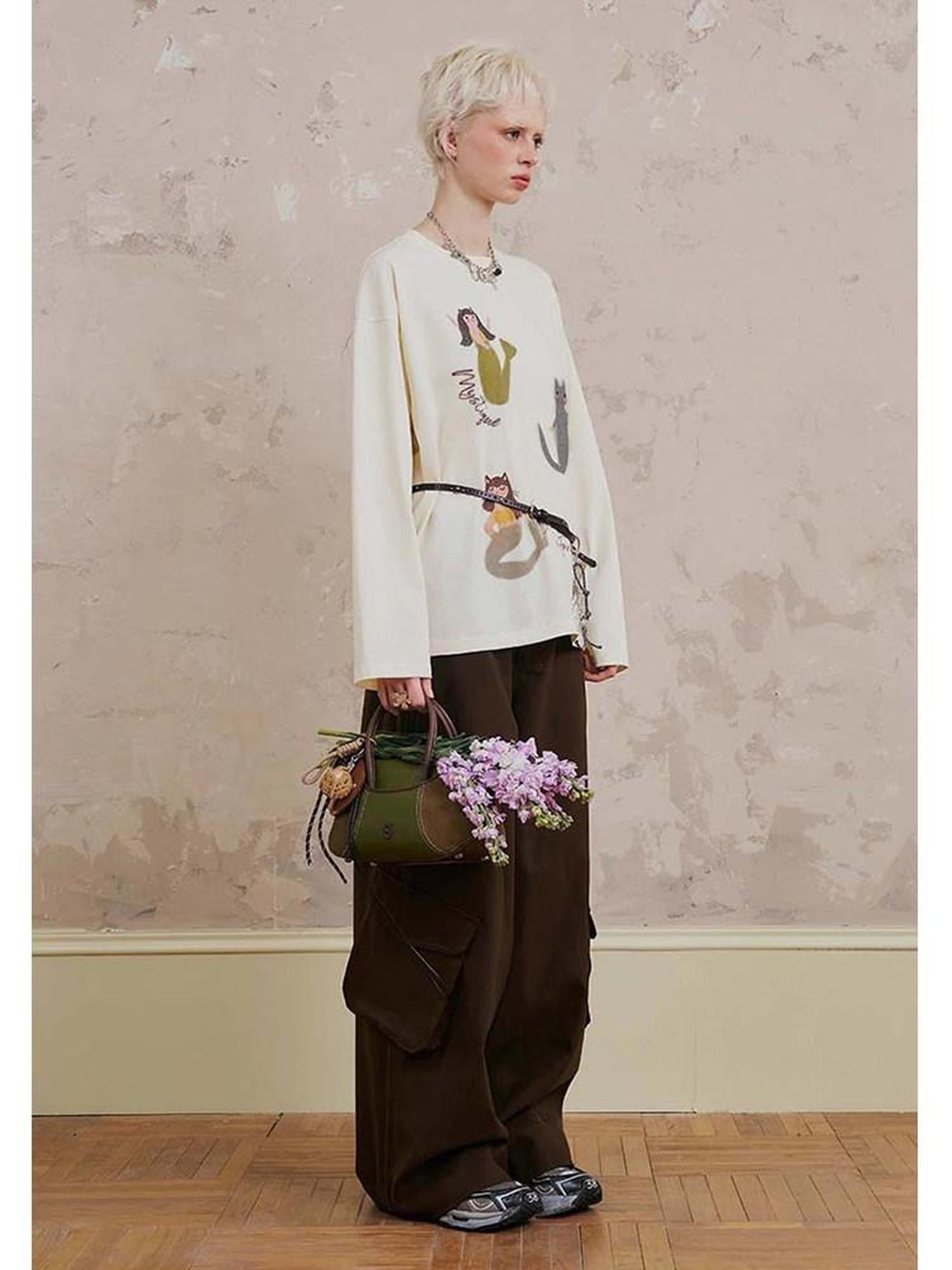 DIDDI MODA Mermaid Cartoon Round Neck Loose Fit Women&