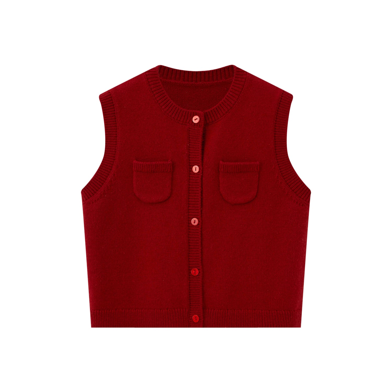 DIDDI_MODA_Millennial_Red_Round_Neck_Small_Pocket_Layered_Knit_Women&
