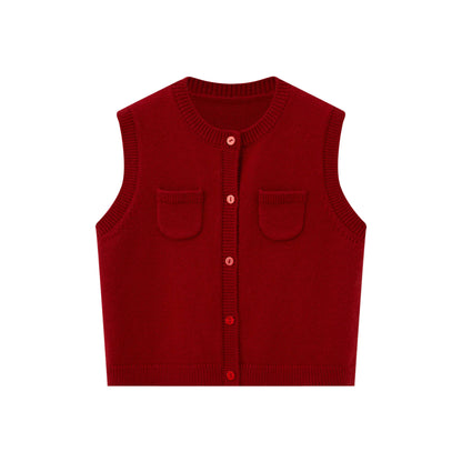 DIDDI_MODA_Millennial_Red_Round_Neck_Small_Pocket_Layered_Knit_Women&