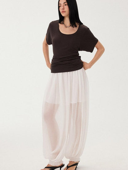 DIDDI MODA Mist Blue Drapey Slouchy Elastic Waist Tapered Women&