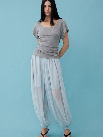 DIDDI MODA Mist Blue Drapey Slouchy Elastic Waist Tapered Women&