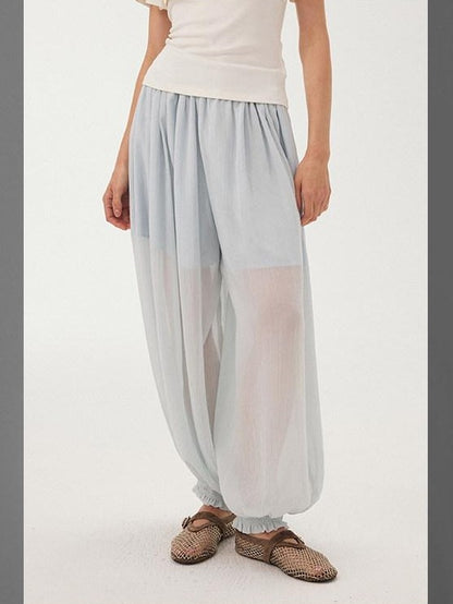 DIDDI MODA Mist Blue Drapey Slouchy Elastic Waist Tapered Women&