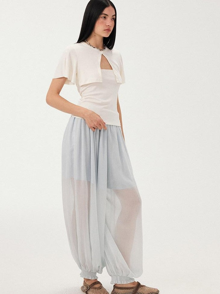 DIDDI MODA Mist Blue Drapey Slouchy Elastic Waist Tapered Women&