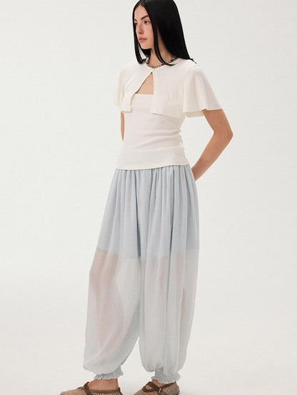 DIDDI MODA Mist Blue Drapey Slouchy Elastic Waist Tapered Women&
