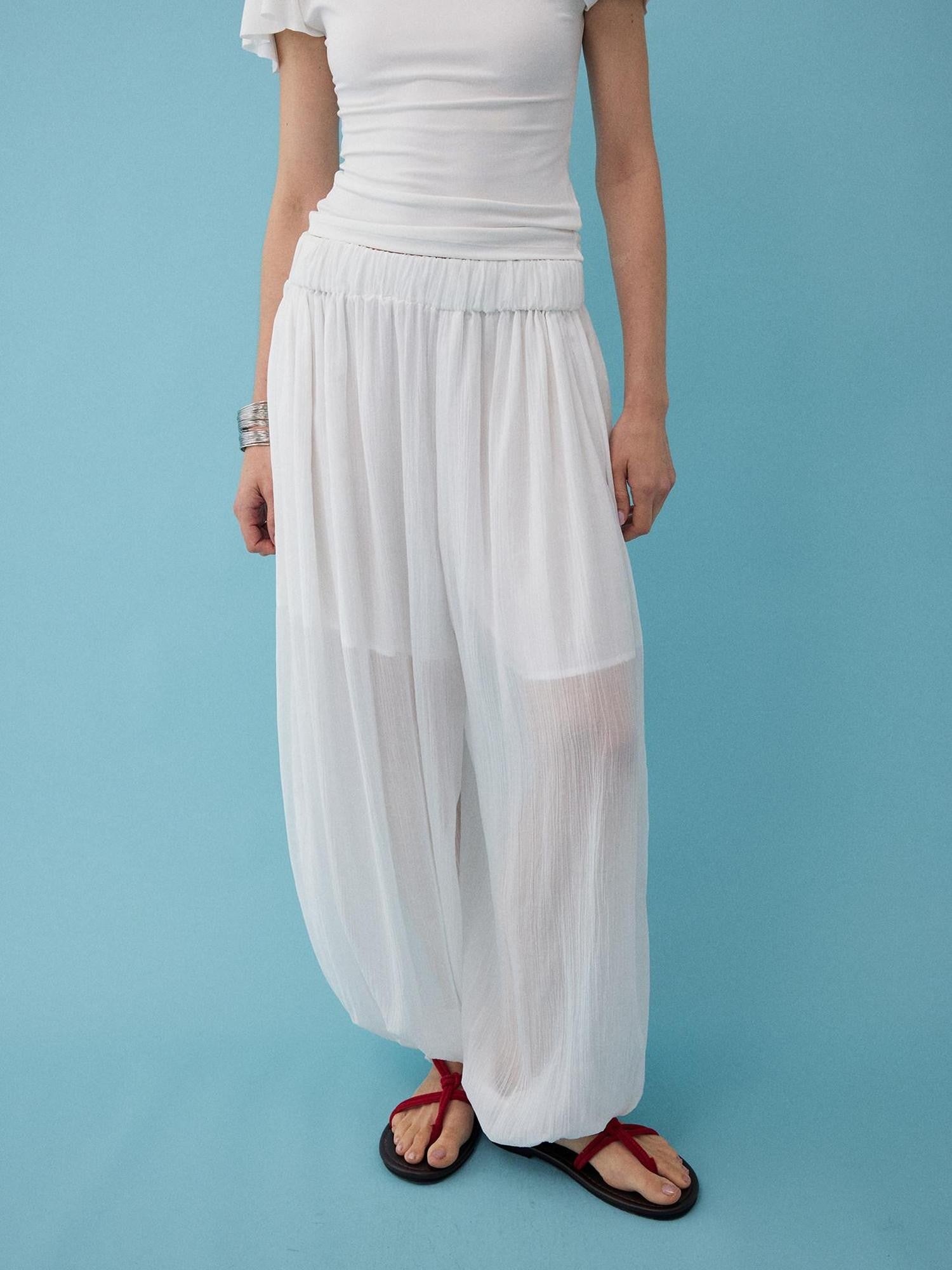 DIDDI MODA Mist Blue Drapey Slouchy Elastic Waist Tapered Women&
