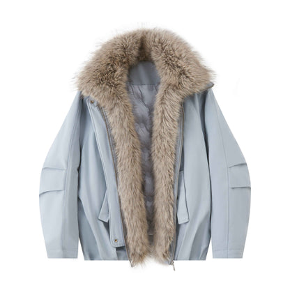 DIDDI_MODA_Mist_Blue_Fur_Collar_Zipper_Bud_Parka_Women&