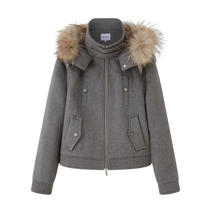 DIDDI_MODA_Morandi_Gray_Hooded_Lapel_Cropped_Women&