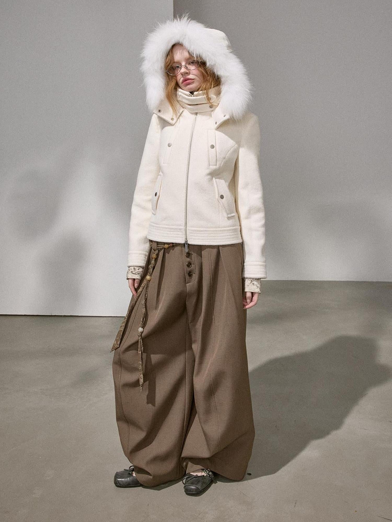 DIDDI MODA Morandi Gray Hooded Lapel Cropped Women&