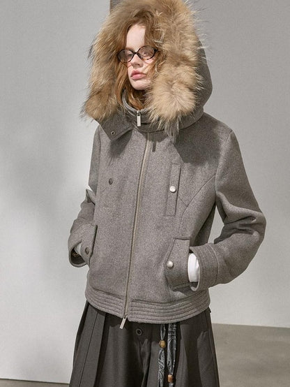 DIDDI MODA Morandi Gray Hooded Lapel Cropped Women&