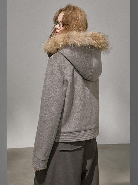 DIDDI MODA Morandi Gray Hooded Lapel Cropped Women&