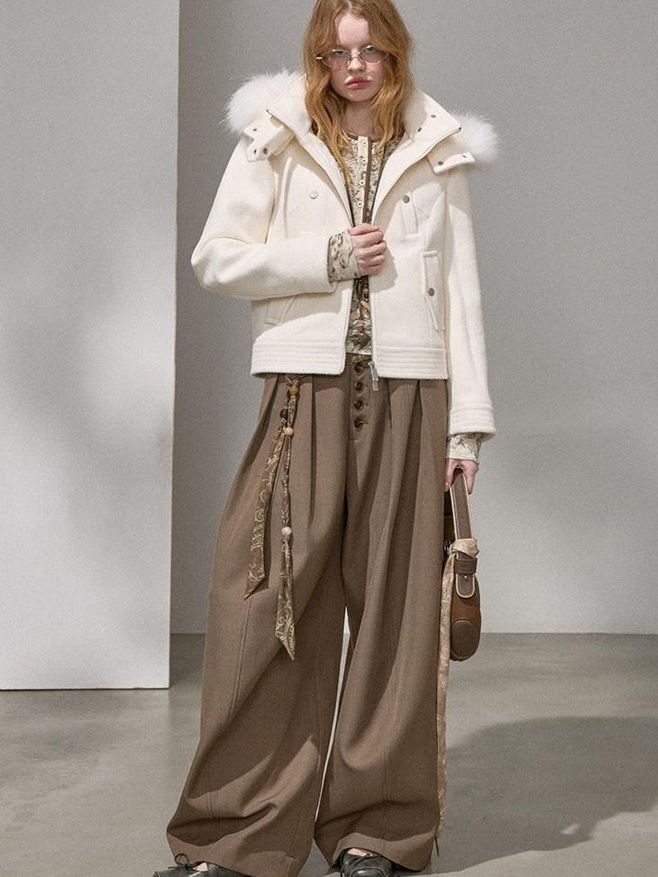 DIDDI MODA Morandi Gray Hooded Lapel Cropped Women&